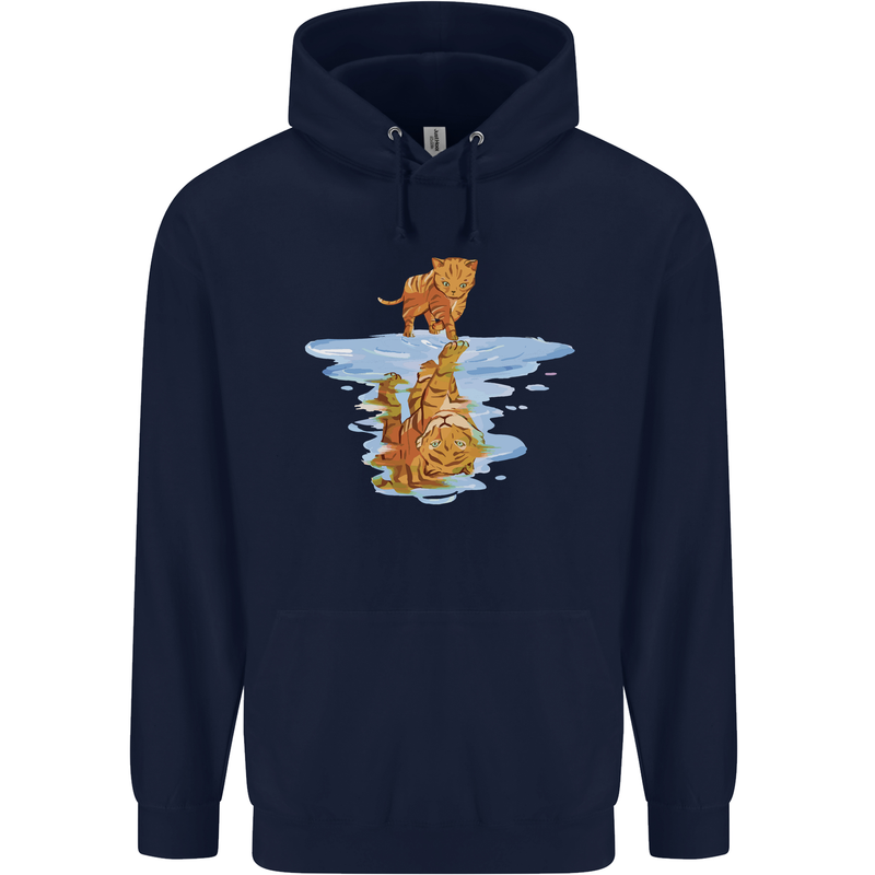 Funny Tiger Cat Reflection Mens 80% Cotton Hoodie Navy Blue