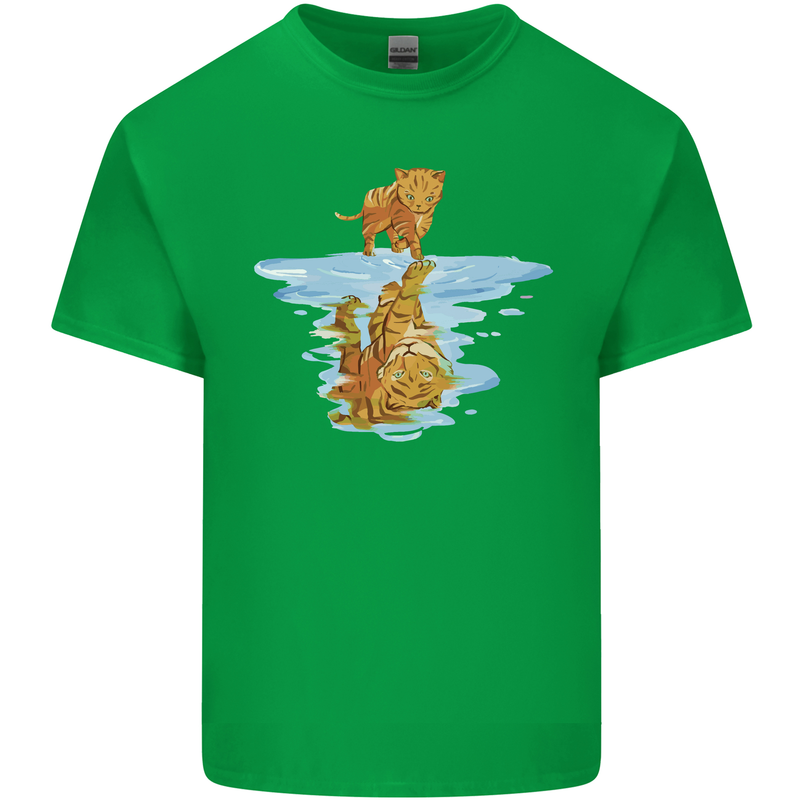 Funny Tiger Cat Reflection Mens Cotton T-Shirt Tee Top Irish Green