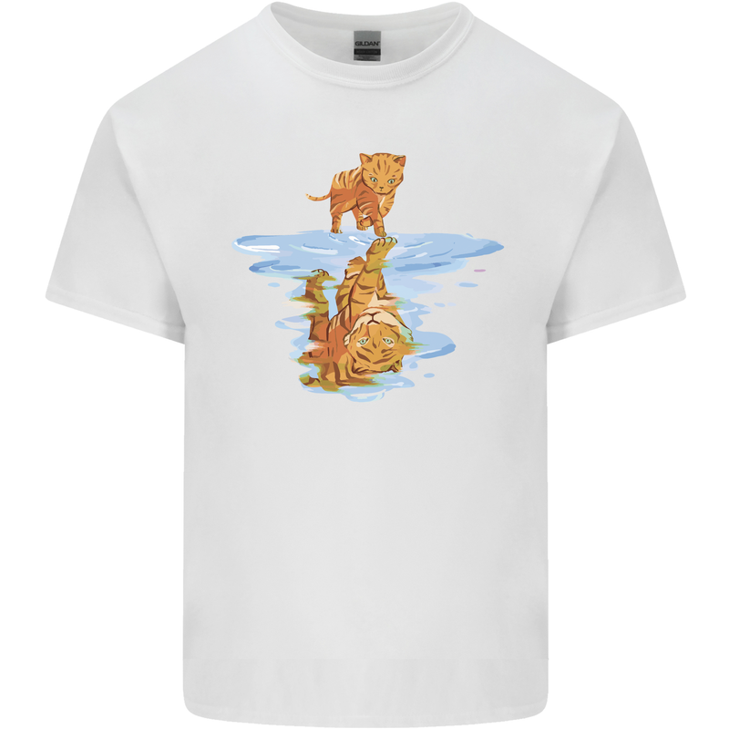 Funny Tiger Cat Reflection Mens Cotton T-Shirt Tee Top White