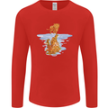 Funny Tiger Cat Reflection Mens Long Sleeve T-Shirt Red
