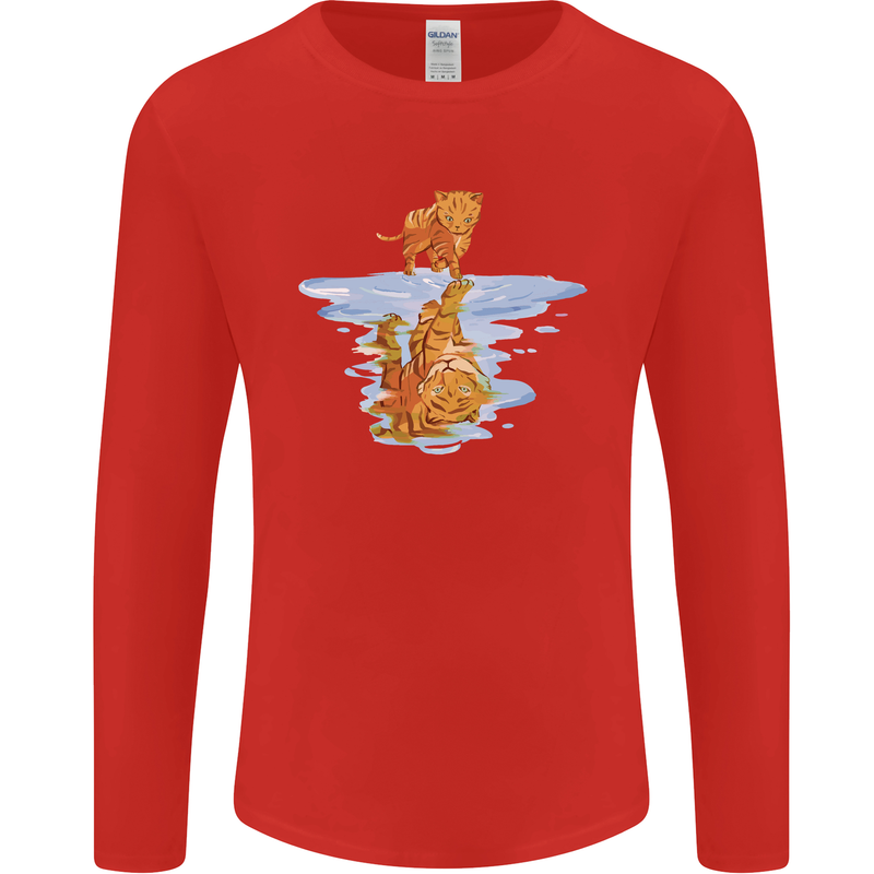 Funny Tiger Cat Reflection Mens Long Sleeve T-Shirt Red