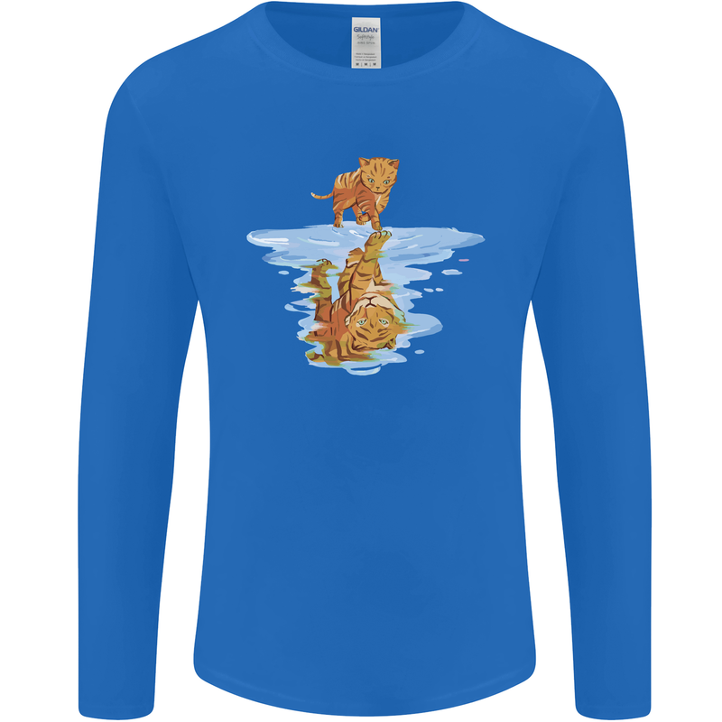 Funny Tiger Cat Reflection Mens Long Sleeve T-Shirt Royal Blue