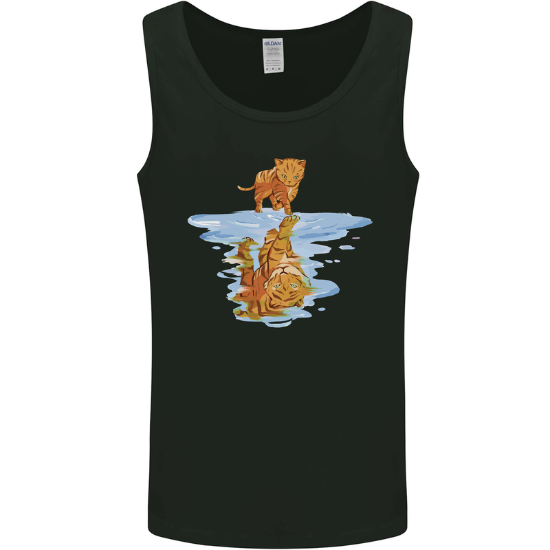 Funny Tiger Cat Reflection Mens Vest Tank Top Black