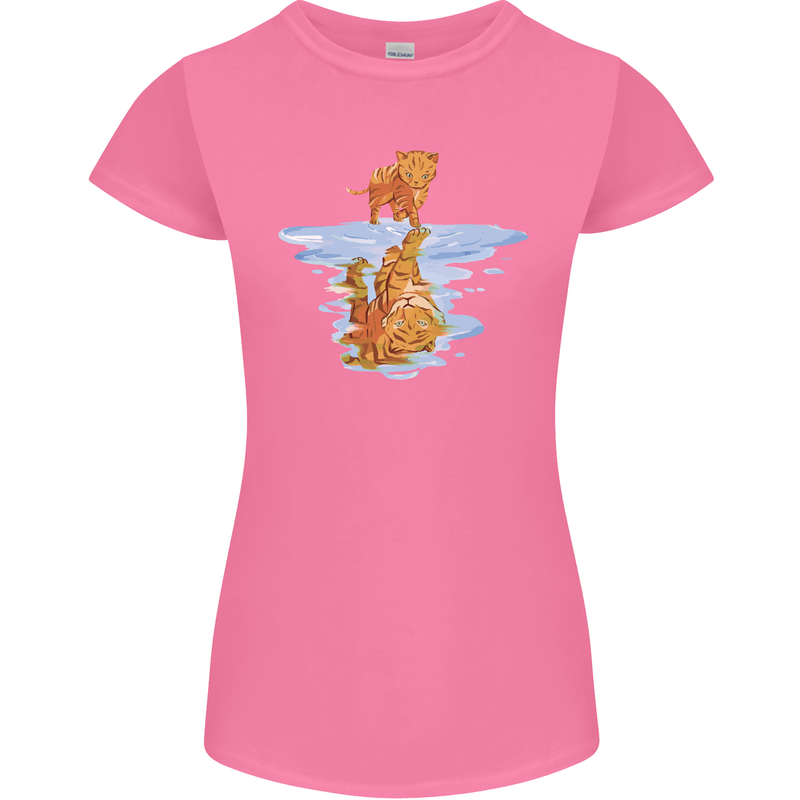 Funny Tiger Cat Reflection Womens Petite Cut T-Shirt Azalea