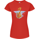 Funny Tiger Cat Reflection Womens Petite Cut T-Shirt Red