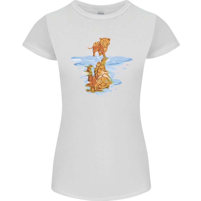 Funny Tiger Cat Reflection Womens Petite Cut T-Shirt White