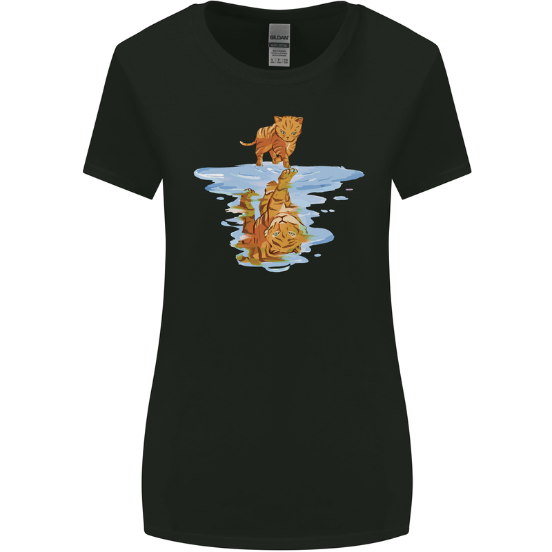 Funny Tiger Cat Reflection Womens Wider Cut T-Shirt Black