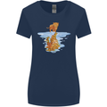 Funny Tiger Cat Reflection Womens Wider Cut T-Shirt Navy Blue