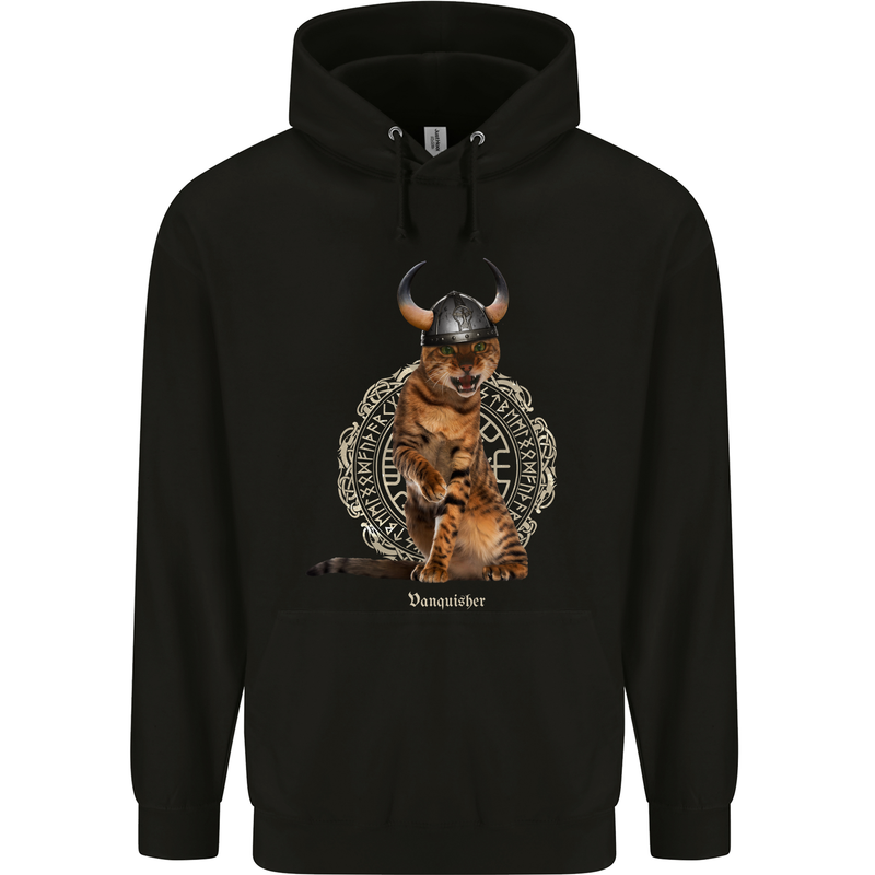 Funny Viking Cat The Vanquisher Childrens Kids Hoodie Black