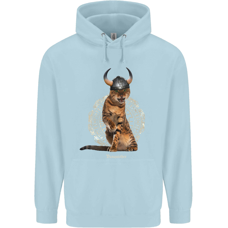 Funny Viking Cat The Vanquisher Childrens Kids Hoodie Light Blue