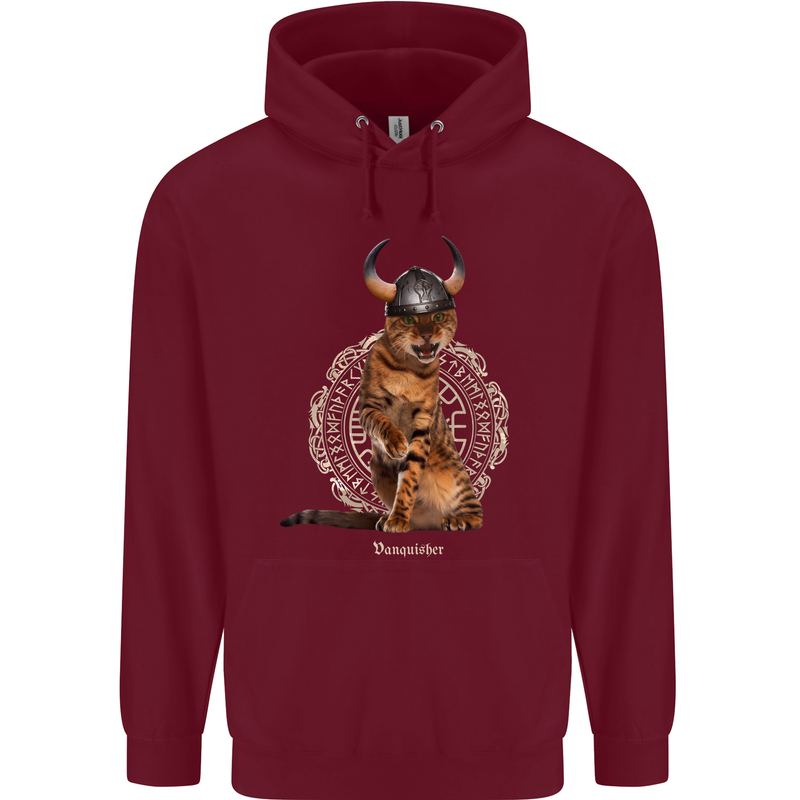Funny Viking Cat The Vanquisher Childrens Kids Hoodie Maroon