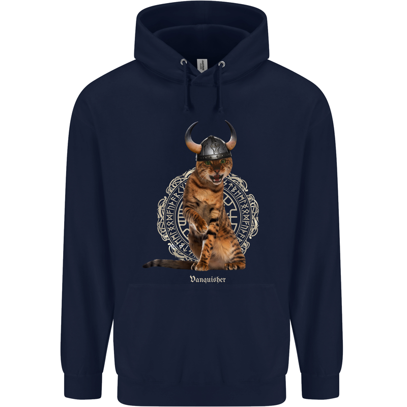 Funny Viking Cat The Vanquisher Childrens Kids Hoodie Navy Blue