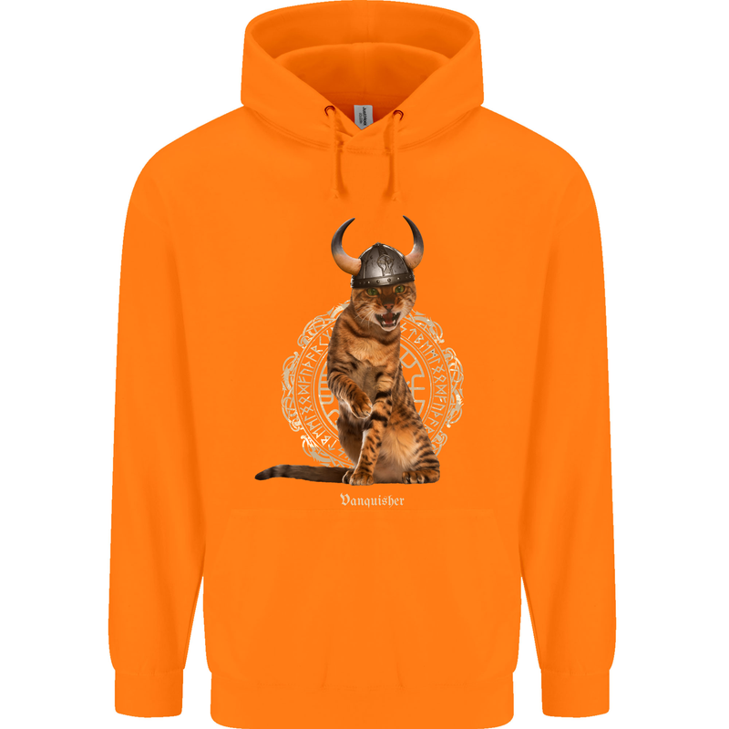 Funny Viking Cat The Vanquisher Childrens Kids Hoodie Orange