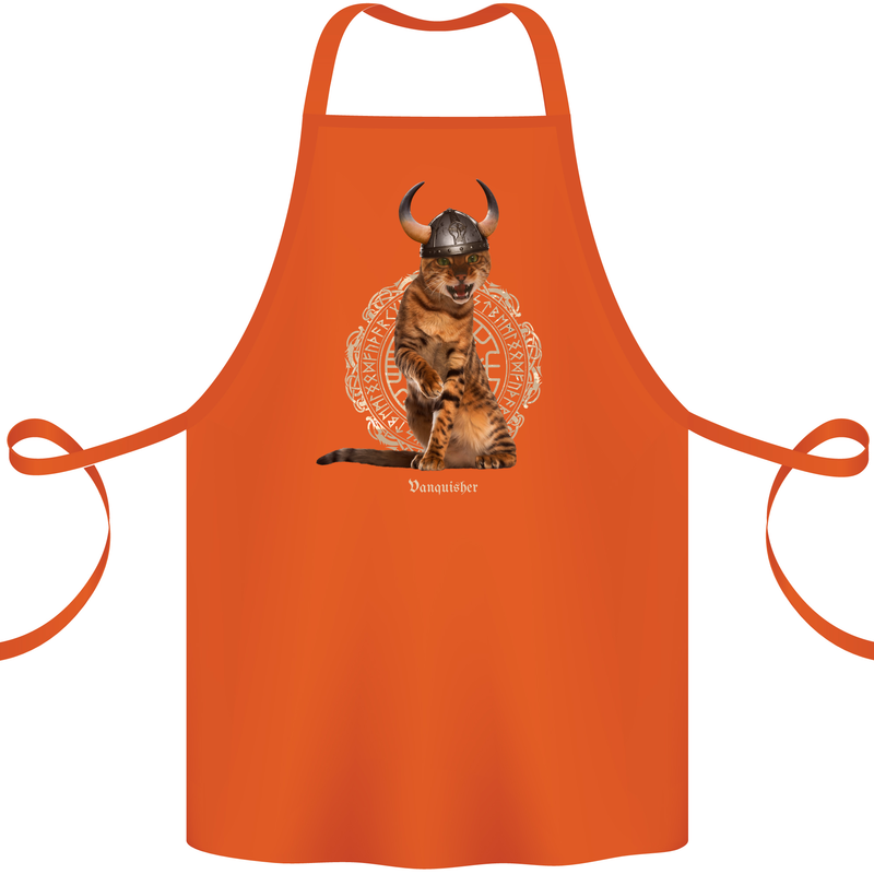 Funny Viking Cat The Vanquisher Cotton Apron 100% Organic Orange