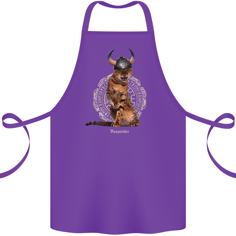 Funny Viking Cat The Vanquisher Cotton Apron 100% Organic Purple