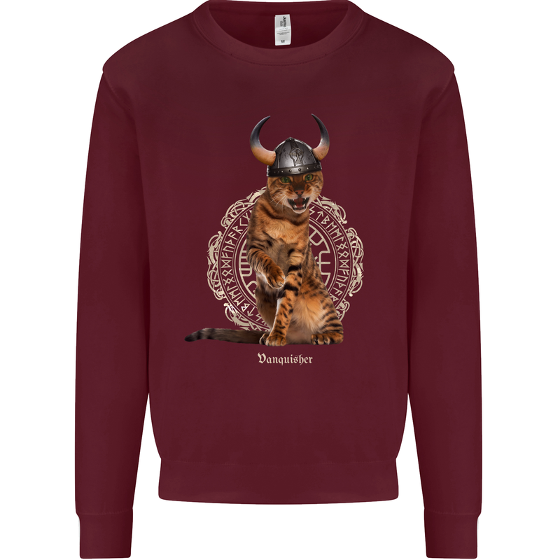 Funny Viking Cat The Vanquisher Kids Sweatshirt Jumper Maroon