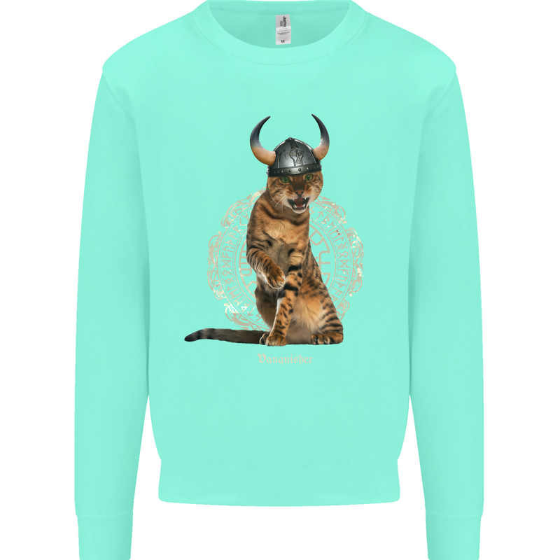 Funny Viking Cat The Vanquisher Kids Sweatshirt Jumper Peppermint