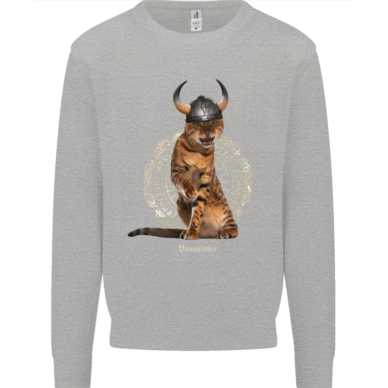 Funny Viking Cat The Vanquisher Kids Sweatshirt Jumper Sports Grey