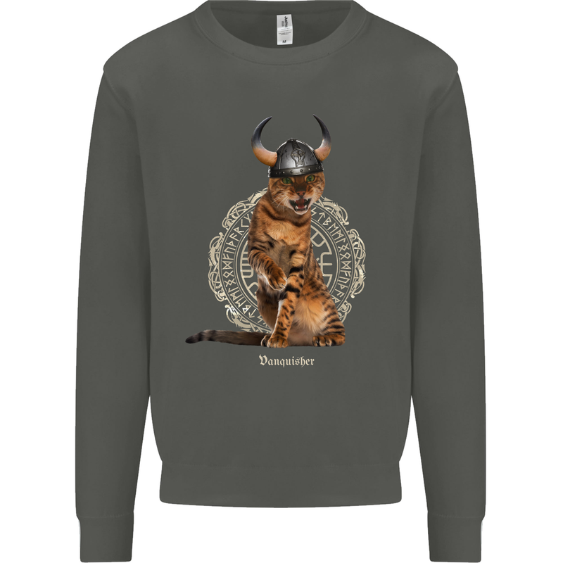Funny Viking Cat The Vanquisher Kids Sweatshirt Jumper Storm Grey