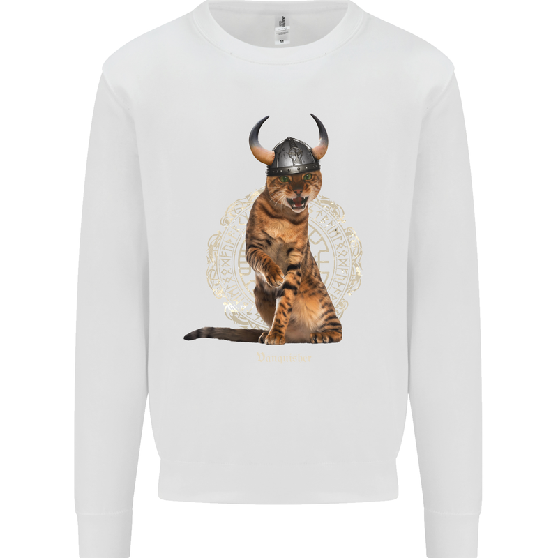 Funny Viking Cat The Vanquisher Kids Sweatshirt Jumper White