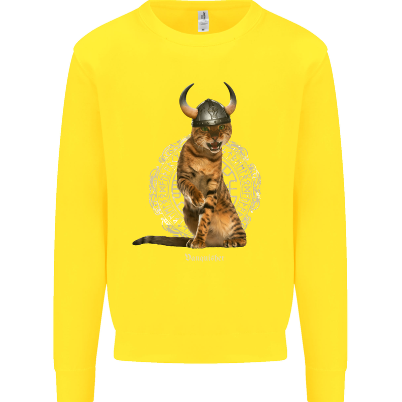 Funny Viking Cat The Vanquisher Kids Sweatshirt Jumper Yellow