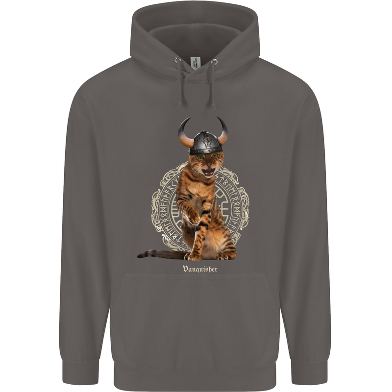 Funny Viking Cat The Vanquisher Mens 80% Cotton Hoodie Charcoal