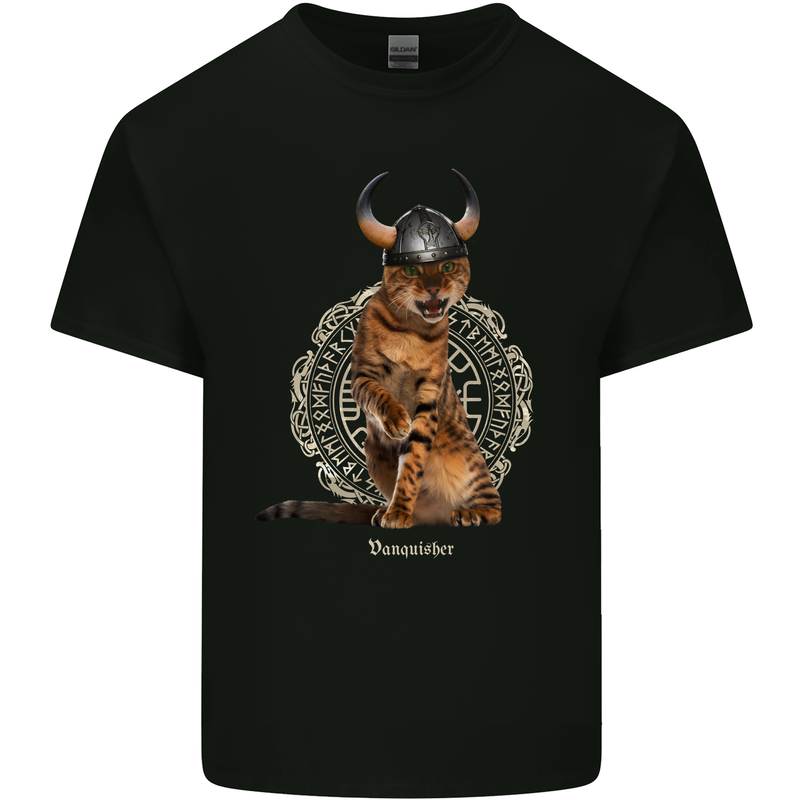 Funny Viking Cat The Vanquisher Mens Cotton T-Shirt Tee Top Black