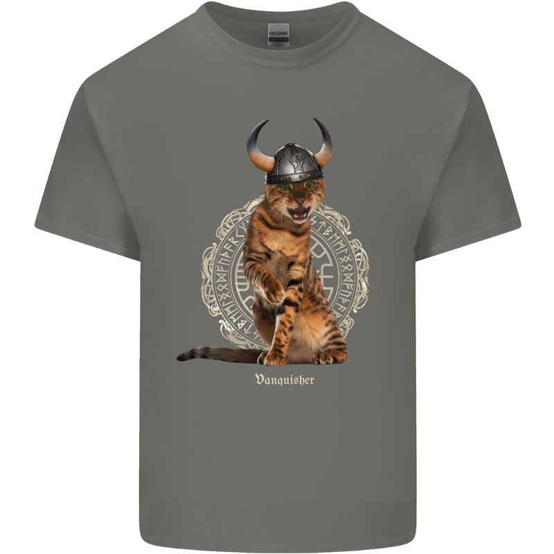 Funny Viking Cat The Vanquisher Mens Cotton T-Shirt Tee Top Charcoal