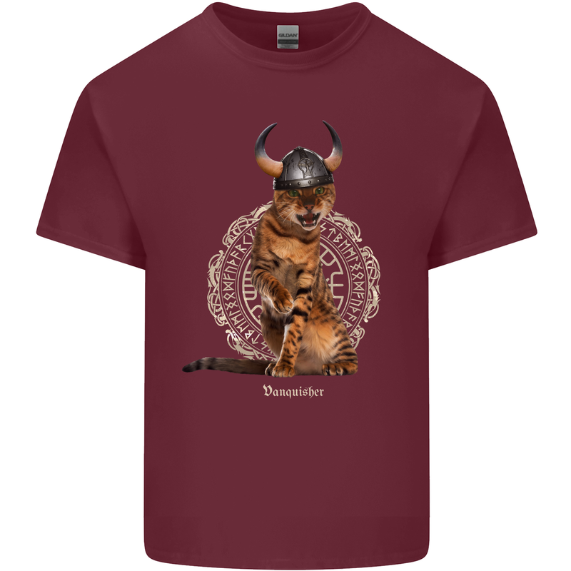 Funny Viking Cat The Vanquisher Mens Cotton T-Shirt Tee Top Maroon