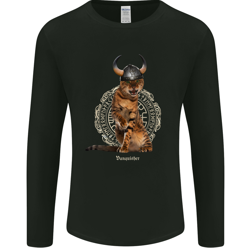 Funny Viking Cat The Vanquisher Mens Long Sleeve T-Shirt Black