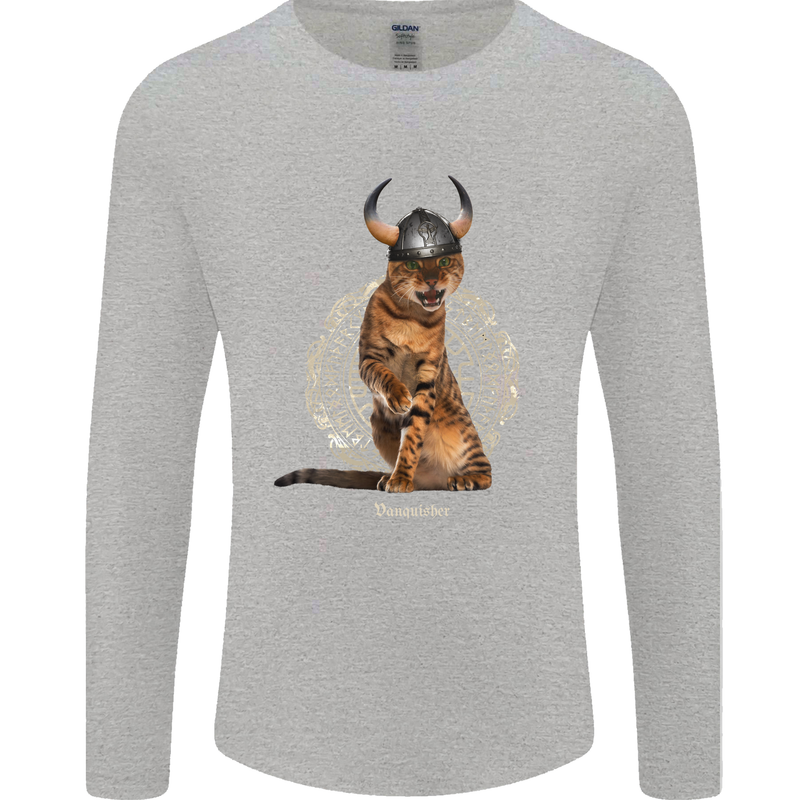 Funny Viking Cat The Vanquisher Mens Long Sleeve T-Shirt Sports Grey