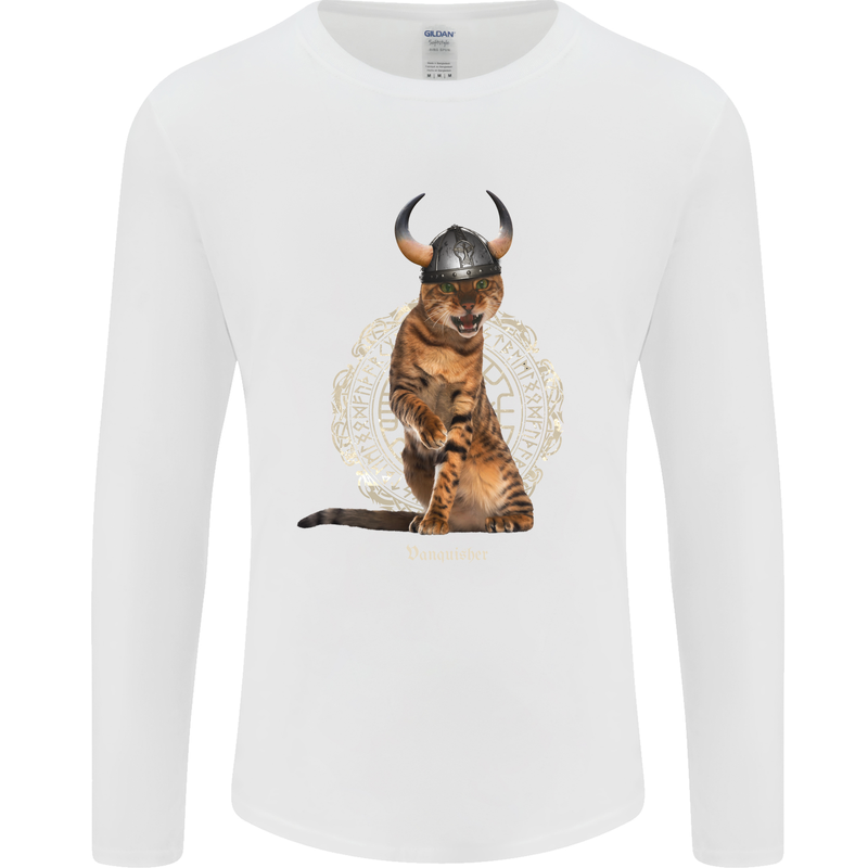Funny Viking Cat The Vanquisher Mens Long Sleeve T-Shirt White