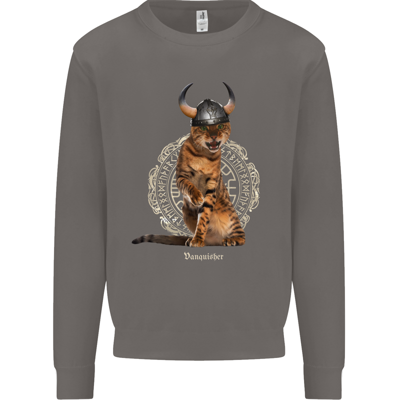 Funny Viking Cat The Vanquisher Mens Sweatshirt Jumper Charcoal