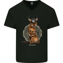 Funny Viking Cat The Vanquisher Mens V-Neck Cotton T-Shirt Black