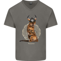 Funny Viking Cat The Vanquisher Mens V-Neck Cotton T-Shirt Charcoal