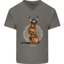 Funny Viking Cat The Vanquisher Mens V-Neck Cotton T-Shirt Charcoal