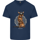 Funny Viking Cat The Vanquisher Mens V-Neck Cotton T-Shirt Navy Blue