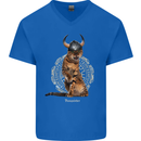 Funny Viking Cat The Vanquisher Mens V-Neck Cotton T-Shirt Royal Blue