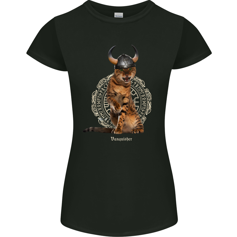 Funny Viking Cat The Vanquisher Womens Petite Cut T-Shirt Black