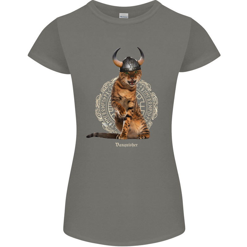Funny Viking Cat The Vanquisher Womens Petite Cut T-Shirt Charcoal
