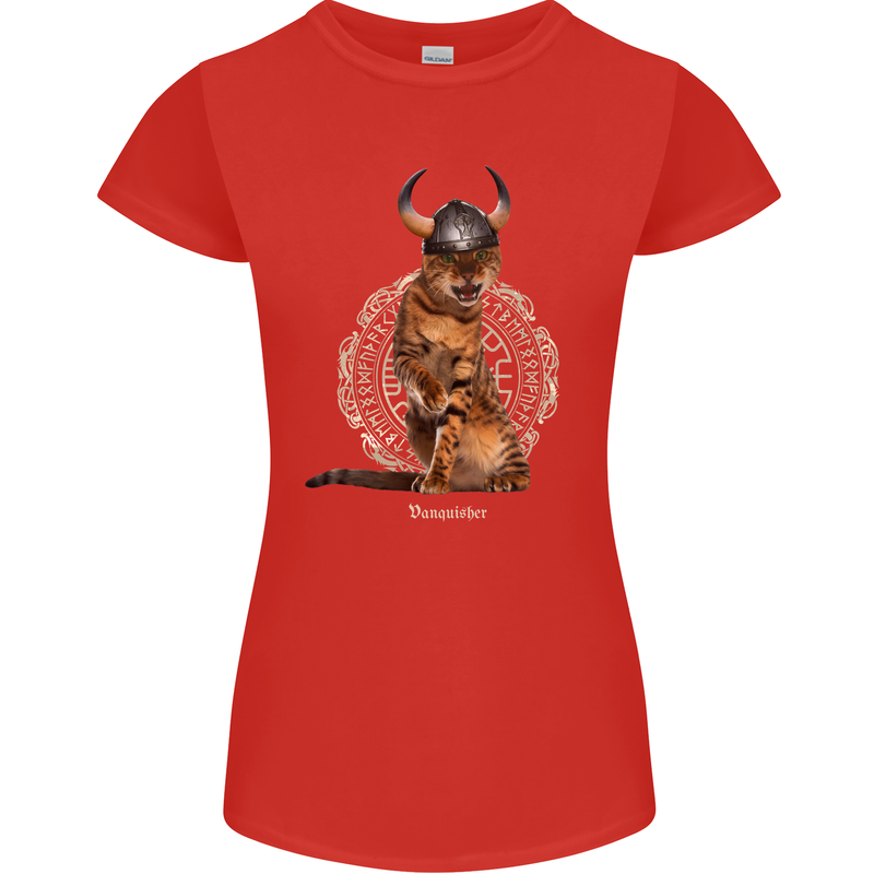 Funny Viking Cat The Vanquisher Womens Petite Cut T-Shirt Red