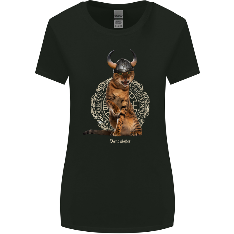 Funny Viking Cat The Vanquisher Womens Wider Cut T-Shirt Black
