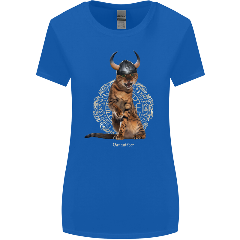 Funny Viking Cat The Vanquisher Womens Wider Cut T-Shirt Royal Blue
