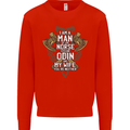 Funny Viking Wife Quote Wedding Anniversary Kids Sweatshirt Jumper Bright Red