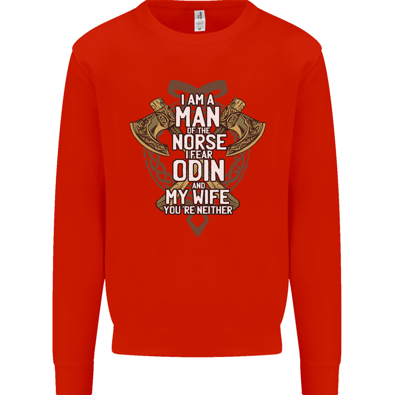 Funny Viking Wife Quote Wedding Anniversary Kids Sweatshirt Jumper Bright Red