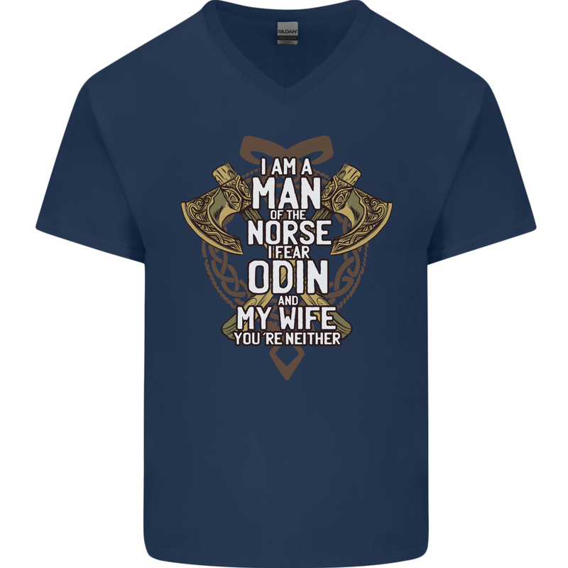 Funny Viking Wife Quote Wedding Anniversary Mens V-Neck Cotton T-Shirt Navy Blue