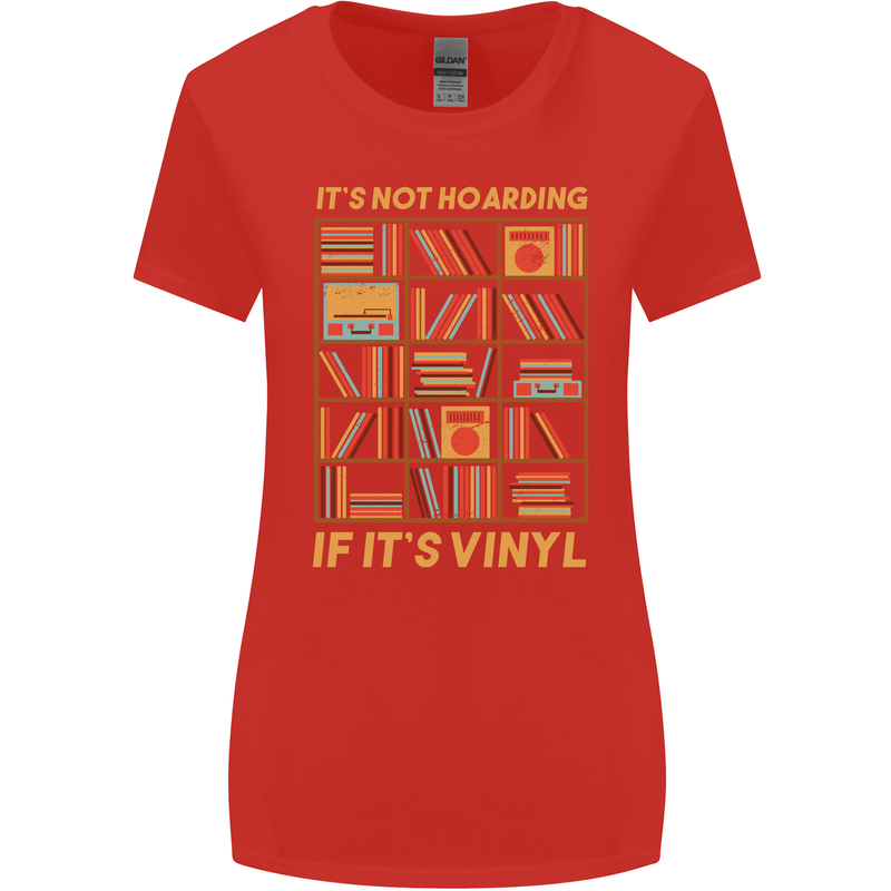 Funny Vinyl Records Turntable Music LP Womens Wider Cut T-Shirt Red