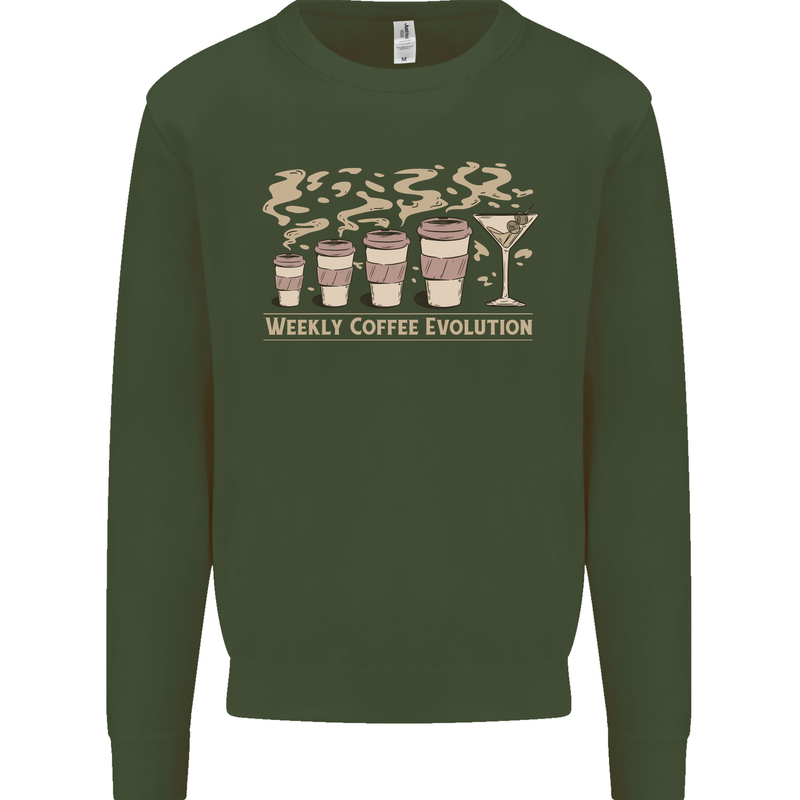 Funny Weekly Coffee to Alcohol Evolution Wine Kids Sweatshirt Jumper Forest Green