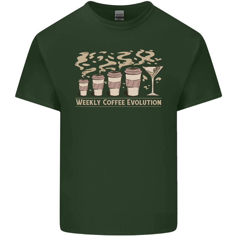 Funny Weekly Coffee to Alcohol Evolution Wine Mens Cotton T-Shirt Tee Top Forest Green