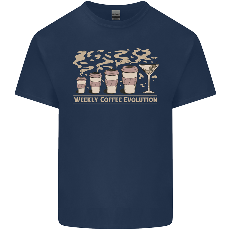 Funny Weekly Coffee to Alcohol Evolution Wine Mens Cotton T-Shirt Tee Top Navy Blue